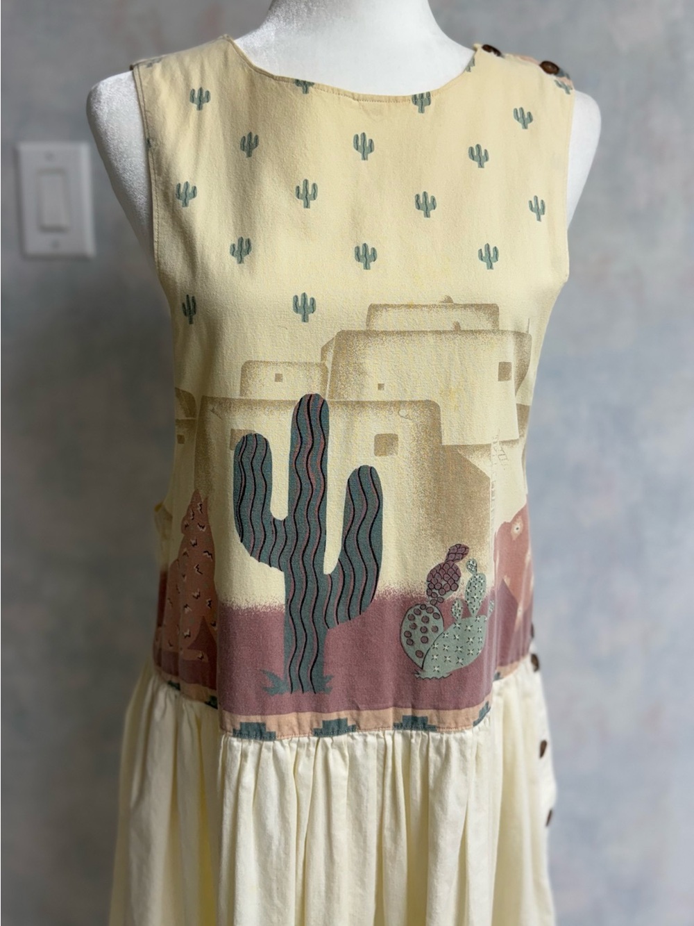 VTG Southwest-Style Pinafore/Jumper MIDI Dress, Retro 1990’s. Sleeveless. - Picture 4 of 16